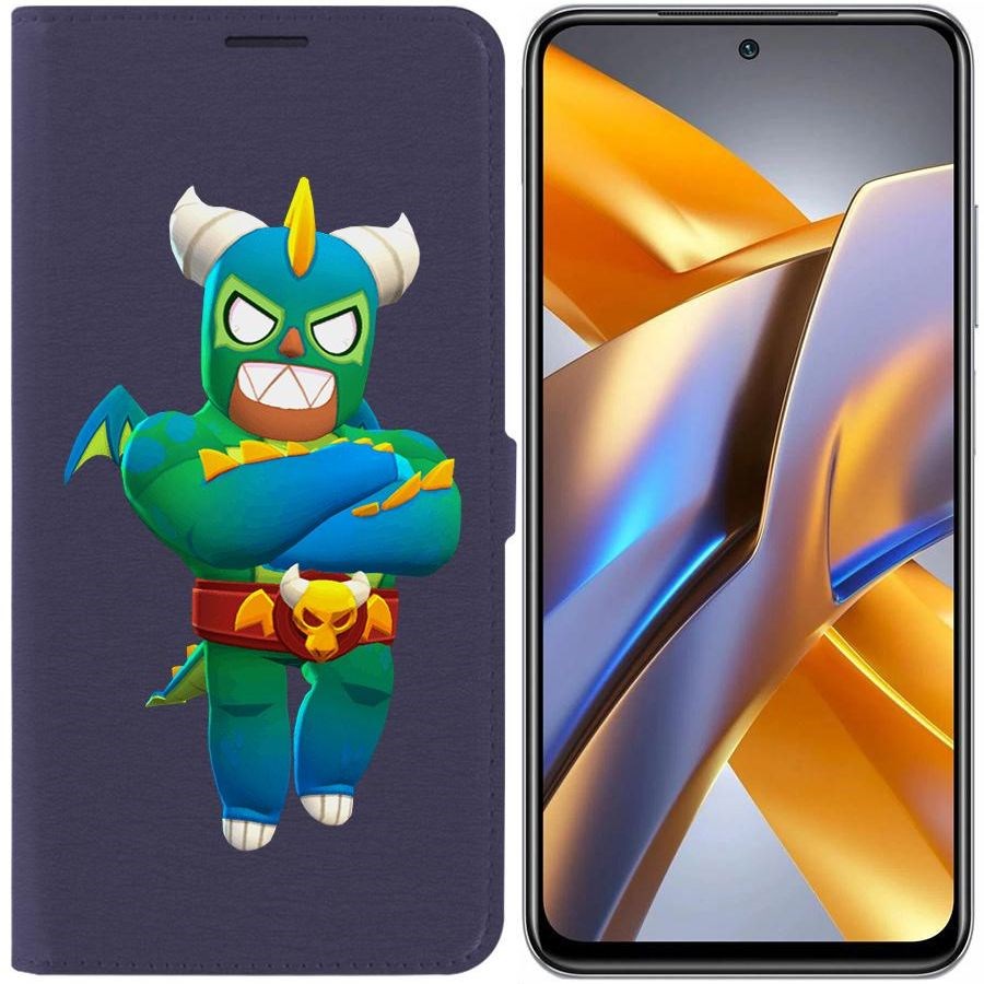 

Чехол-книжка Eco для Poco M5s Brawl Stars-Эль Дракон Вердозо (синий)