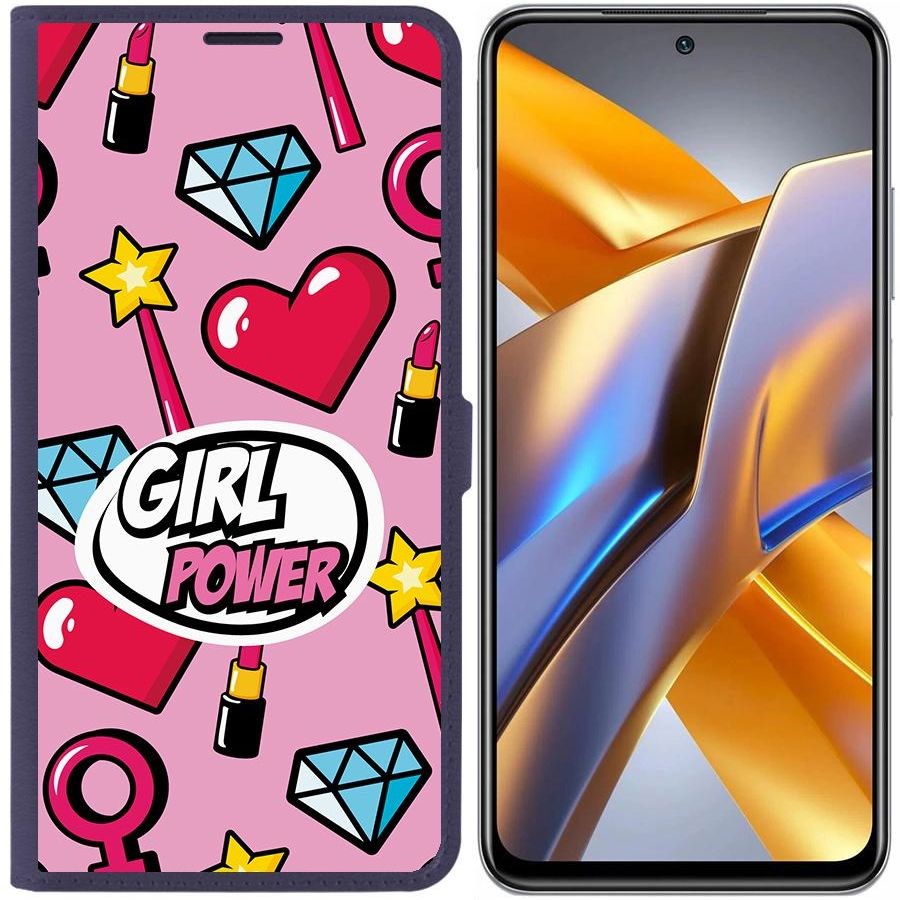 

Чехол-книжка Eco для Poco M5s Girl Power (синий)