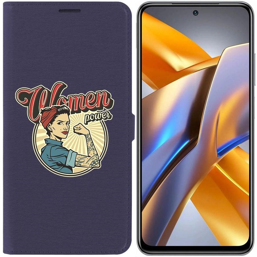 

Чехол-книжка Eco для Poco M5s Women Power (синий)