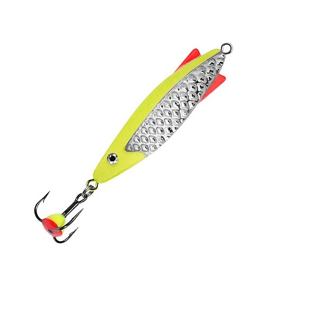 Блесна для рыбалки зимняя AQUA ТОБИК 6,0g, цвет 04 (серебро, желто-зеленый флюрик) 1 штука