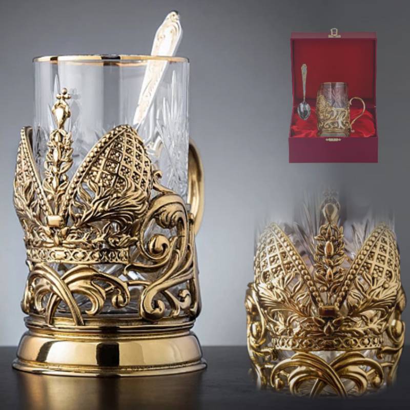 

Подстаканник Королевскийсо стаканом и ложкой в шкатулке, Золотистый, d07613000405