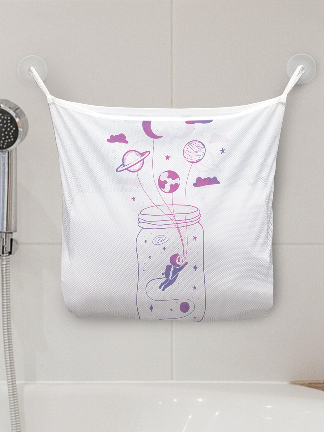 фото Органайзер для ванной joyarty сетка настенная на присосках "космос в банке", 39x33см