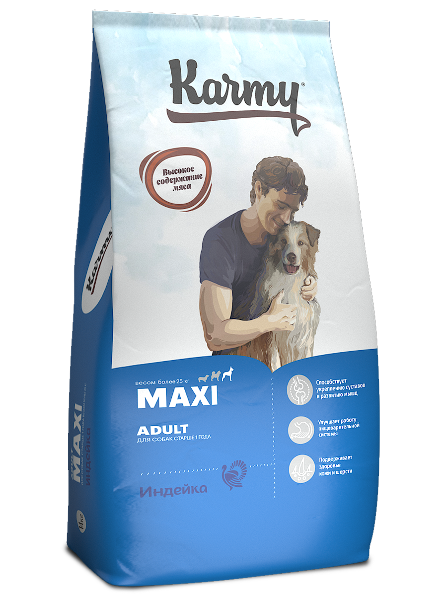 фото Сухой корм для собак karmy adult dog maxi крупных пород с индейкой, 14 кг