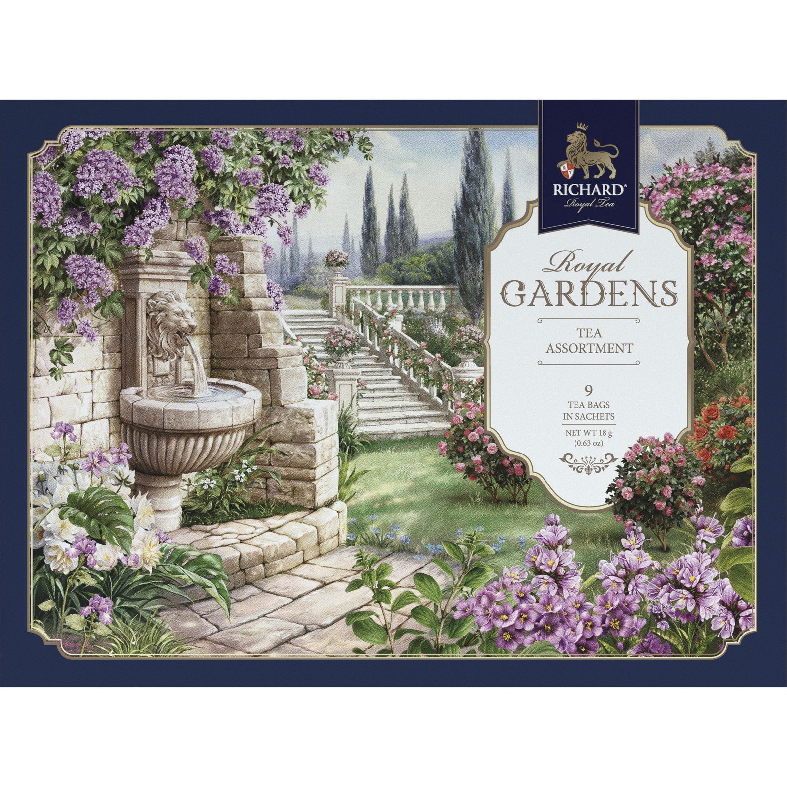 фото Набор чая richard royal gardens/tea assortiment, цвет: синий, 9 сашетов, 3 вида