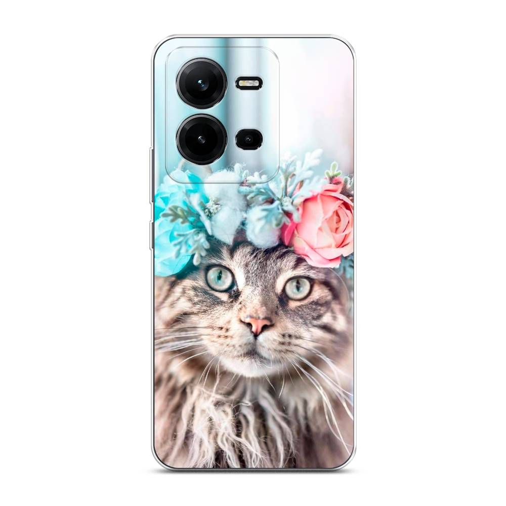 

Чехол Awog на Vivo V25 / Виво V25 "Кот в венке", Серый;голубой;розовый