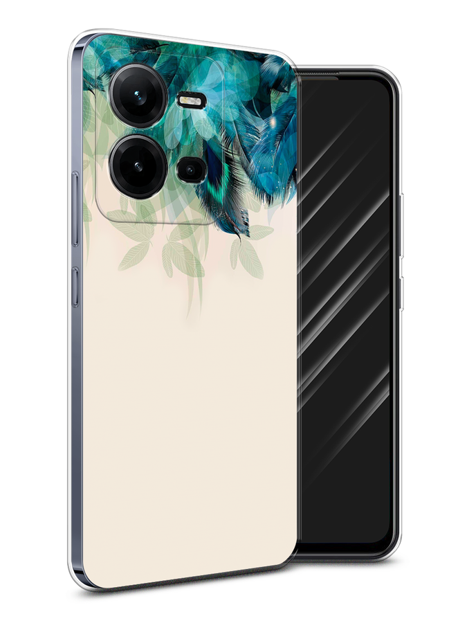 

Чехол Awog на Vivo V25 / Виво V25 "Перья голубого цвета", Бежевый;синий;голубой