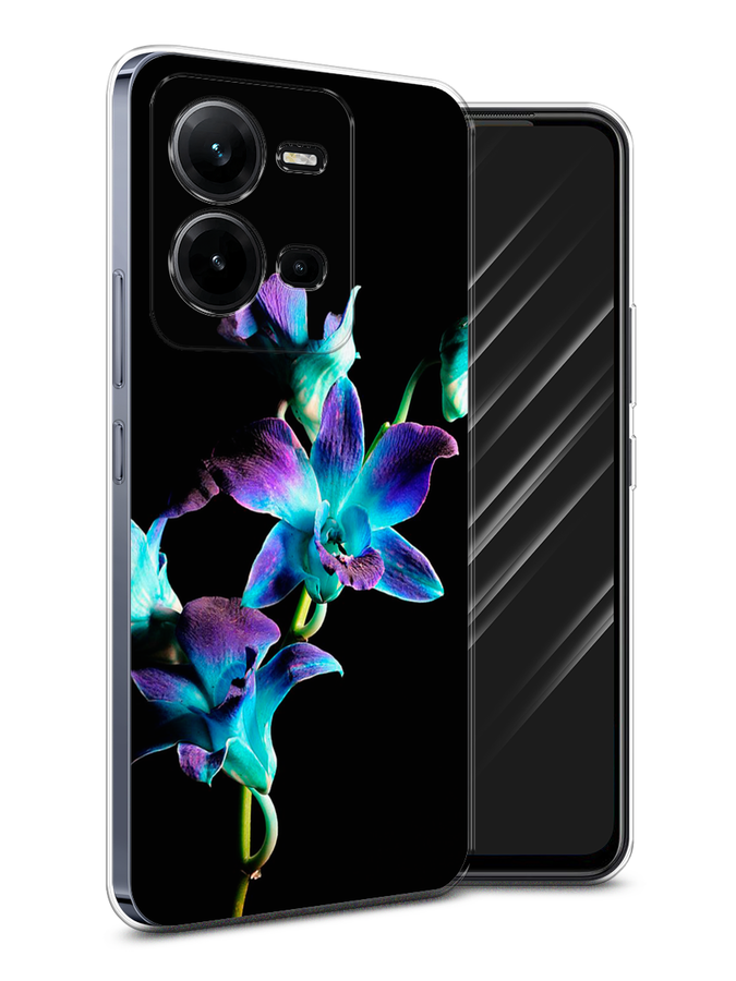 

Чехол Awog на Vivo V25 / Виво V25 "Синий цветок на черном", Черный;голубой