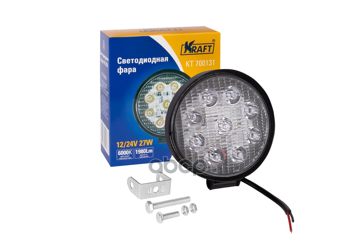 KRAFT Светодиодная фара 9 LED 9-60V 27W (круглая)