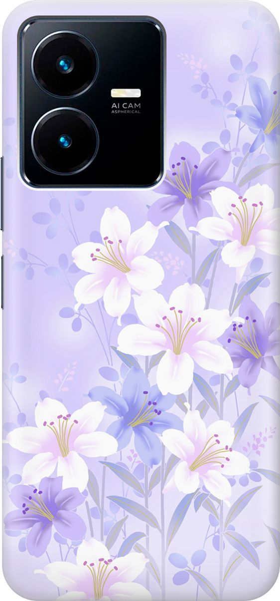 

Силиконовый чехол на Vivo Y22 с принтом "Лилии на фиолетовом", Белый;фиолетовый, 157790