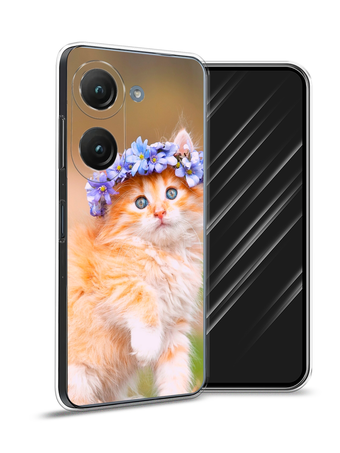 

Чехол Awog на Asus ZenFone 9 "Рыжий кот в венке", Коричневый;синий, 44950-1
