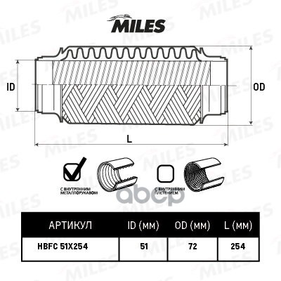 

Труба Гофрированная (Гофра) Металлорукавом 51x254 (Bosal 265-681) Hbfc51x254 Miles арт. HB