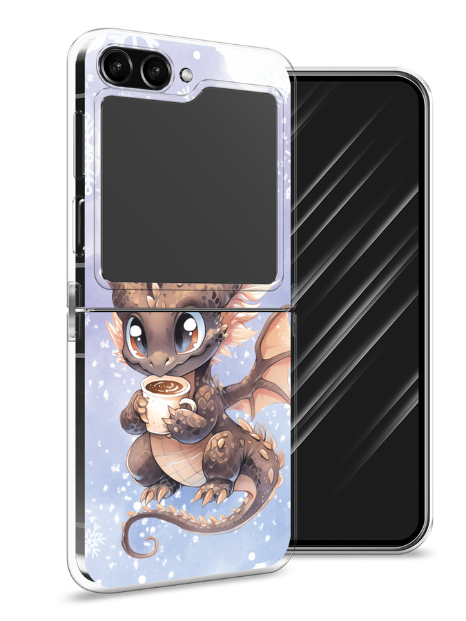 

Чехол Awog на Samsung Galaxy Z Flip 5 "Дракончик с кружкой тёмный", Бежевый;розовый;серый, 2108350-1