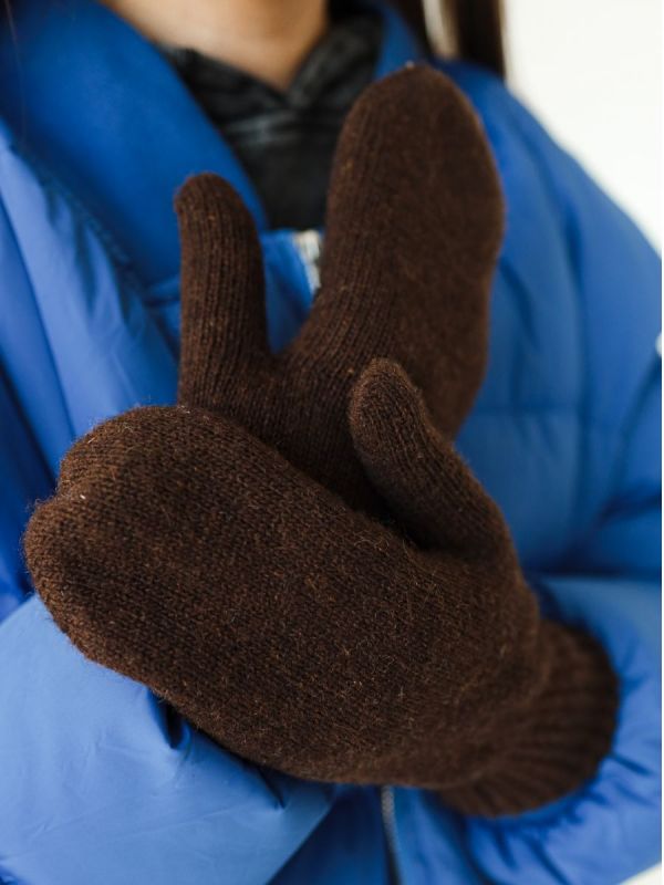 Варежки унисекс Монголия МВ темно-коричневые, one size