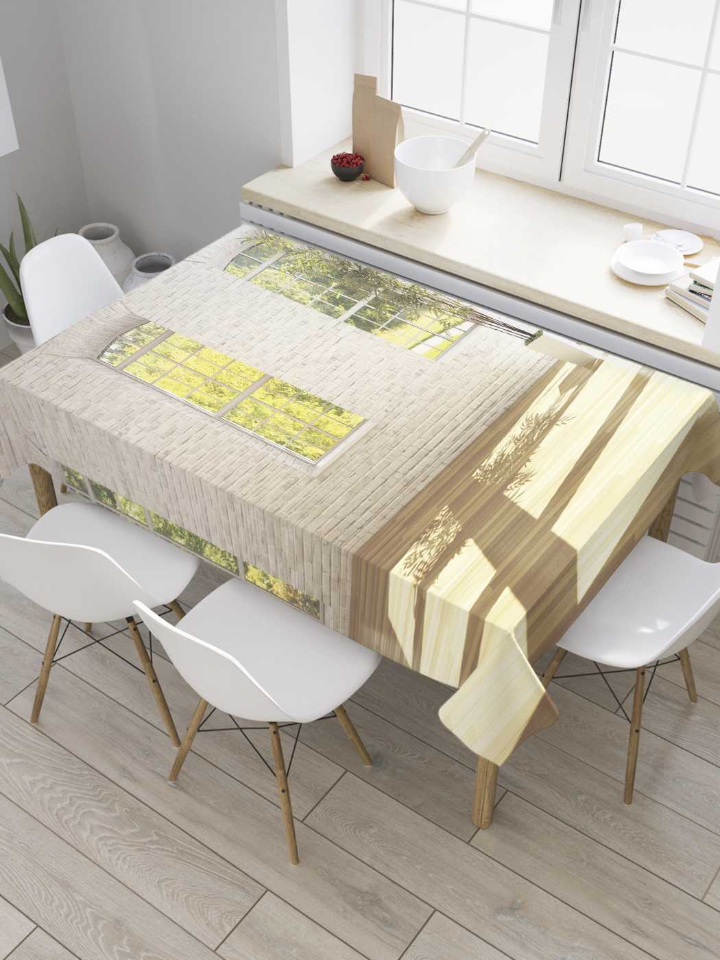 

Скатерть прямоугольная JoyArty "Веранда в доме" из сатена, 180x145 см, Бежевый, Веранда в доме