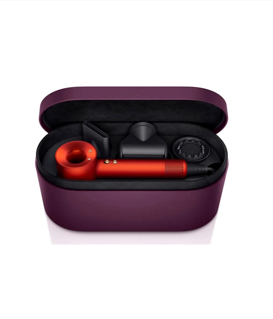 фото Фен dyson hd08 1600 вт красный, серый + фиолетовый чехол