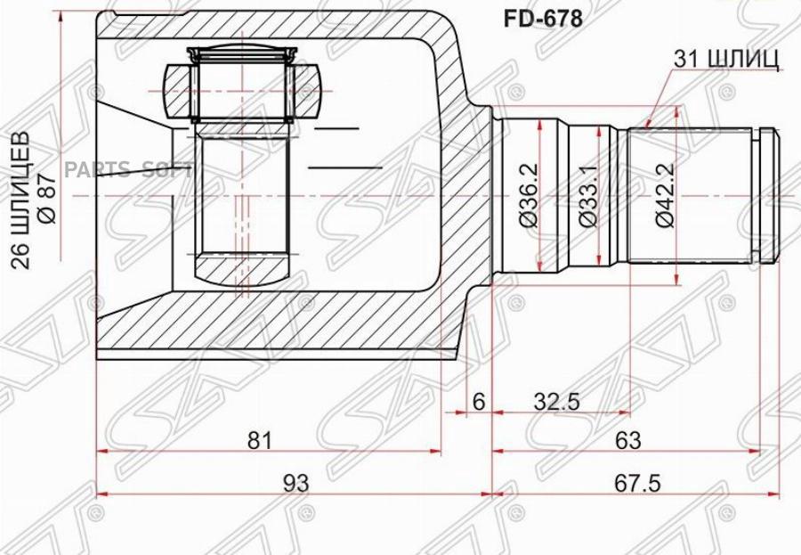 Шрус Внутрений Lh Ford Mondeo 07-14/S-Max/Galaxy 06- Sat арт. FD-678