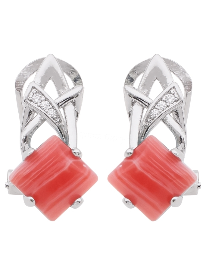 

Серьги из бижутерного сплава Lotus Jewelry RH3033E-03, родохрозит/циркон, RH3033E-03