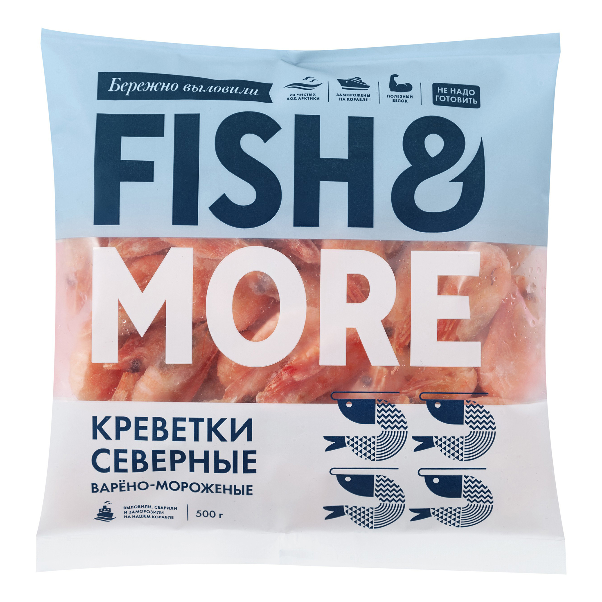 

Креветки Fish&More варено-мороженые 500 г