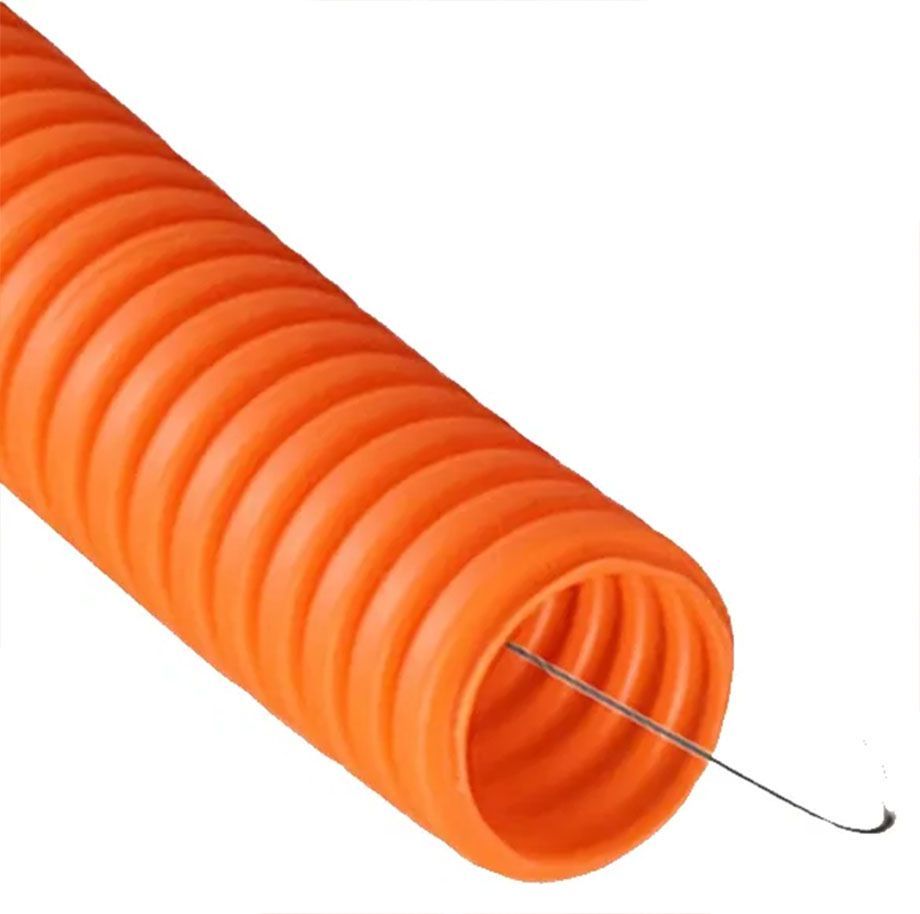 фото Стс труба гофрированная пнд плотная тяжелая d=25мм (50м) с зондом оранжевая