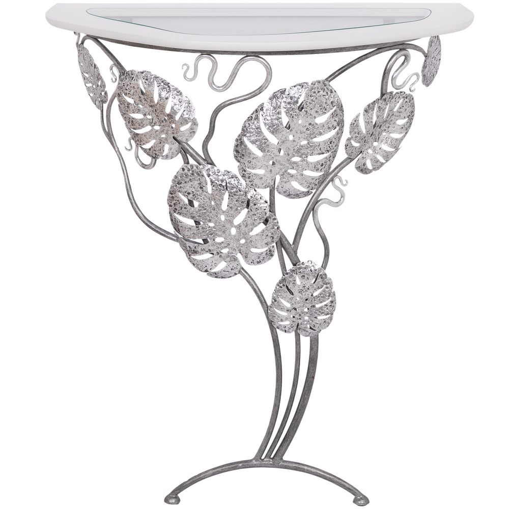 

Консоль Bogacho Monstera Deliciosa Glass Айс Античное серебро