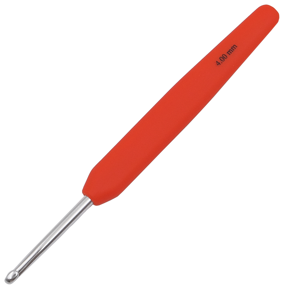 Крючок для вязания с эргономичной ручкой Waves 4мм, алюминий, серебро/мандарин, KnitPro