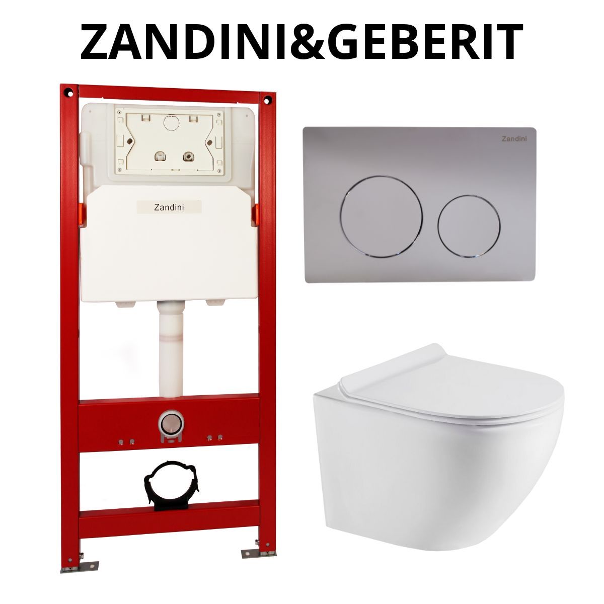 Комплект инсталляция Zandini+система смыва Geberit+унитаз подвесной Azario Grado AZ-0046