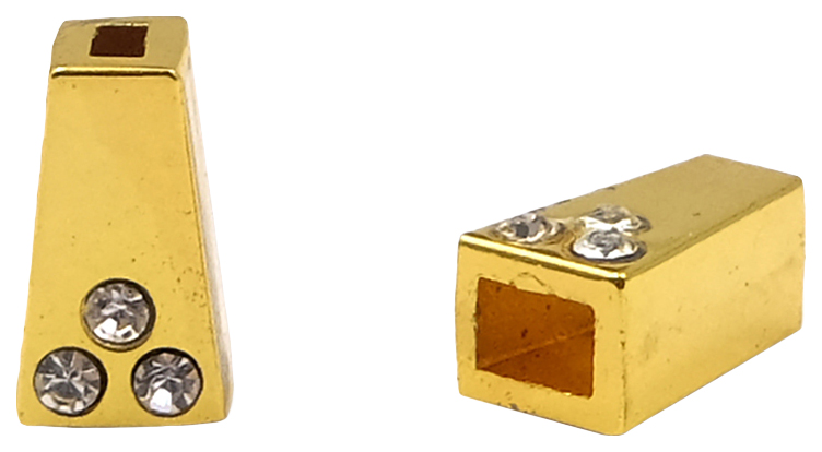 Концевик для шнура металлический со стразами, 11*6,5мм 4-х гран., d=2,5/4мм, 4шт, золото