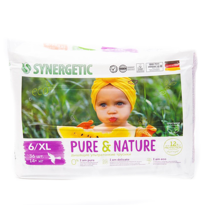 

Подгузники-трусики Synergetic Pure&Natur дышащие ультратонкие, размер 6 XL, 36шт