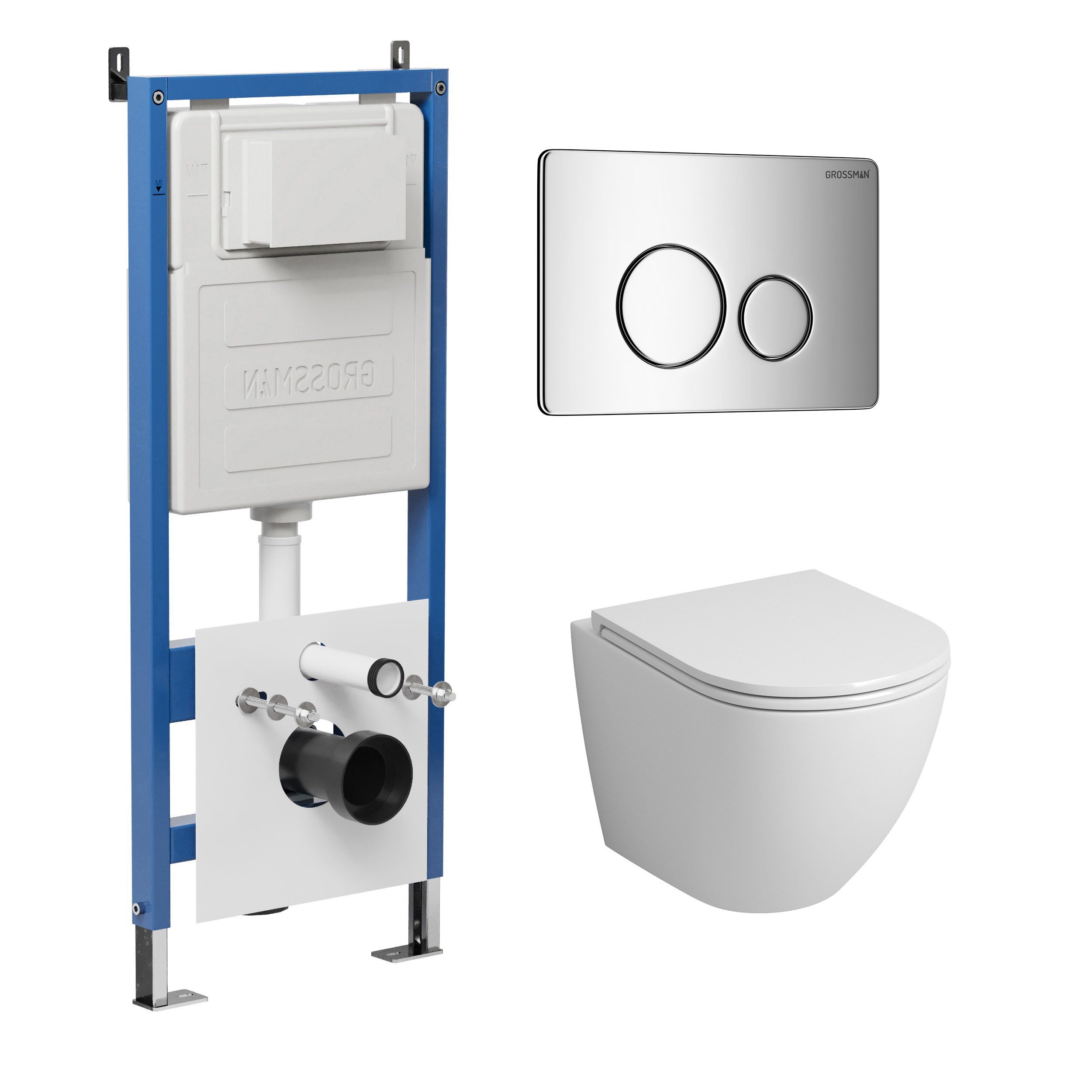 

Комплект унитаз подвесной с инсталляцией Grossman, цвет клавиши - хром глянцевый, 97.4455S.05.10M