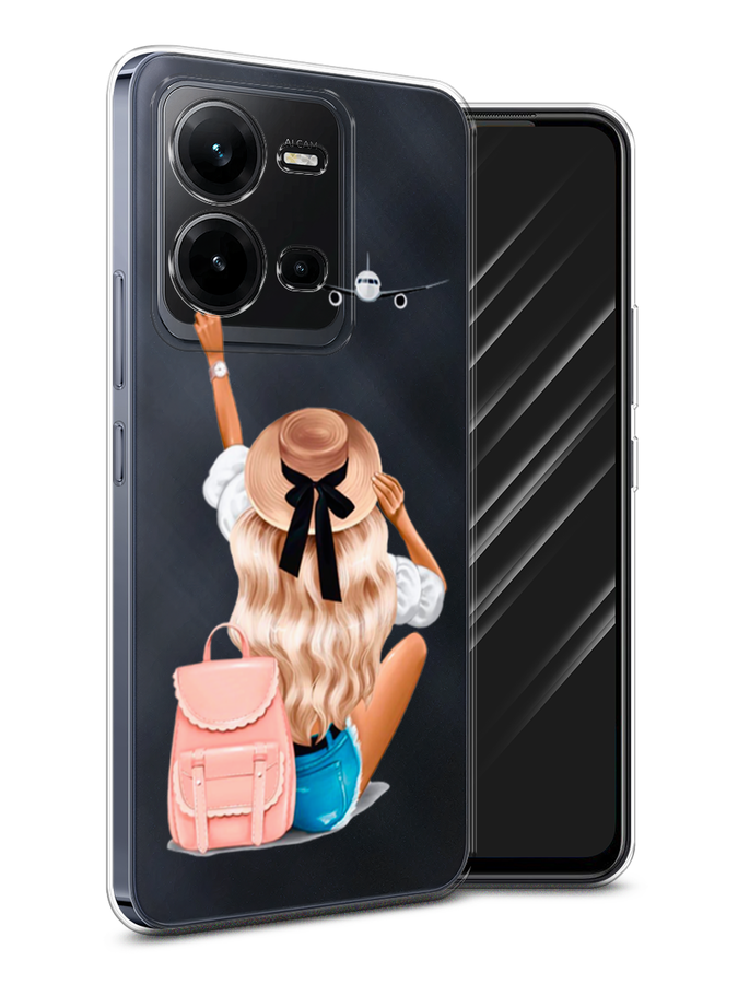 

Чехол Awog на Vivo V25 / Виво V25 "Автостопом самолетом", Бежевый;розовый;голубой