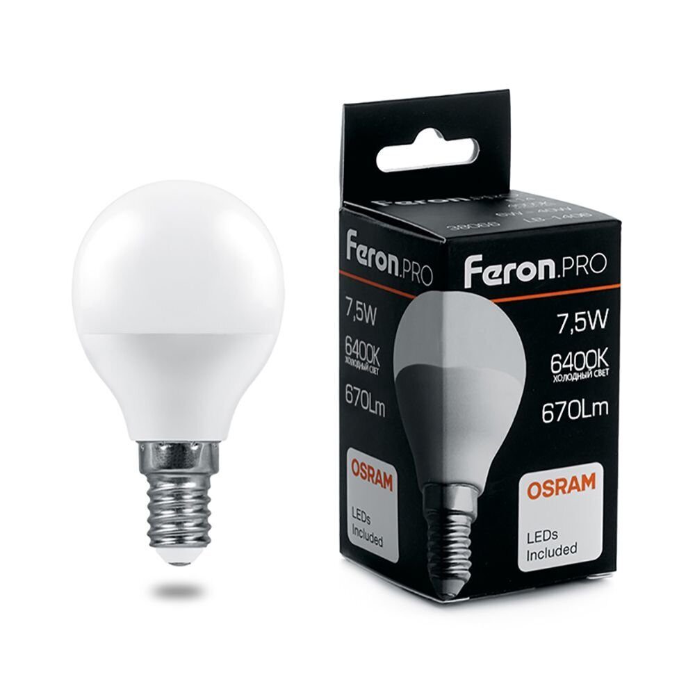 

Лампа светодиодная PRO LB-1407 Шарик E14 7.5W 6400K FERON 38073