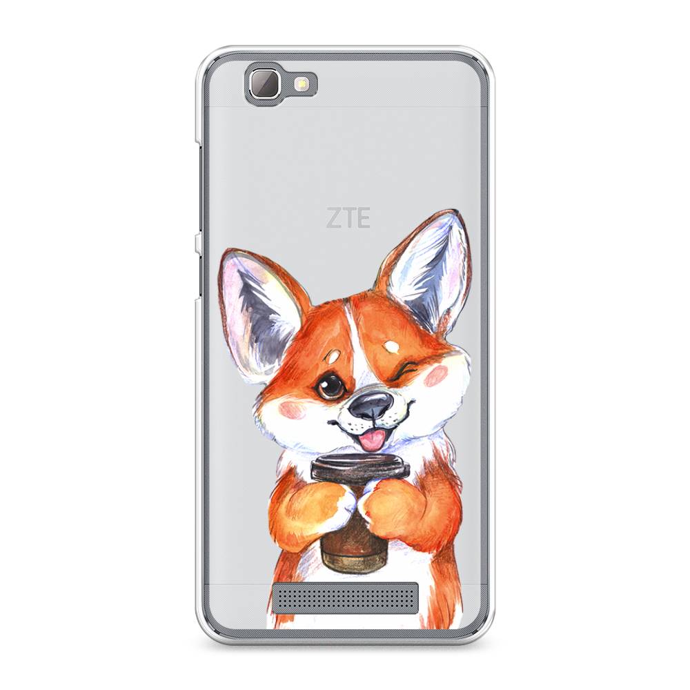 

Чехол на ZTE Blade A610 "Корги с кофе", Оранжевый;белый, 130950-4