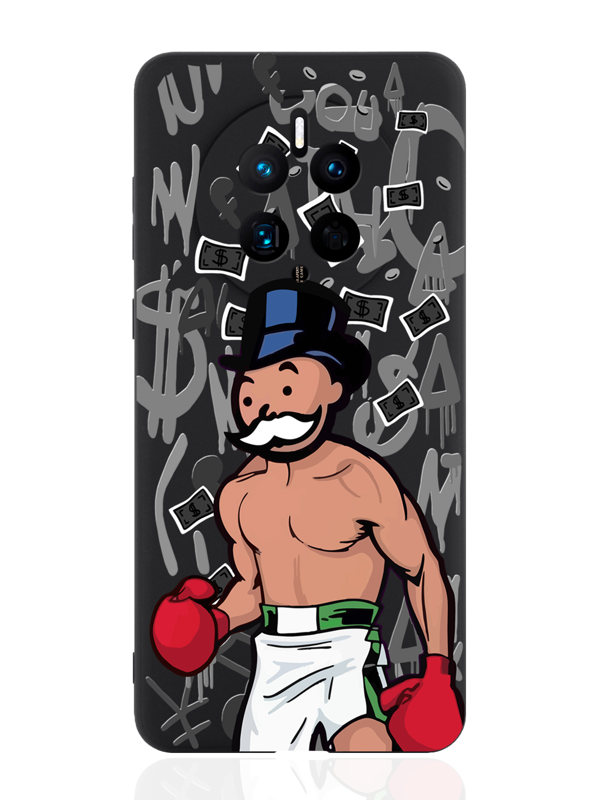 

Чехол для смартфона Huawei Mate 50 черный силиконовый Monopoly Boxing/ Монополия Боксер, Разноцветный