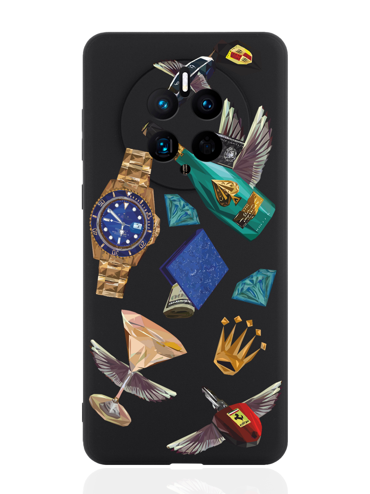 

Чехол для смартфона Huawei Mate 50 черный силиконовый Luxury lifestyle, Разноцветный