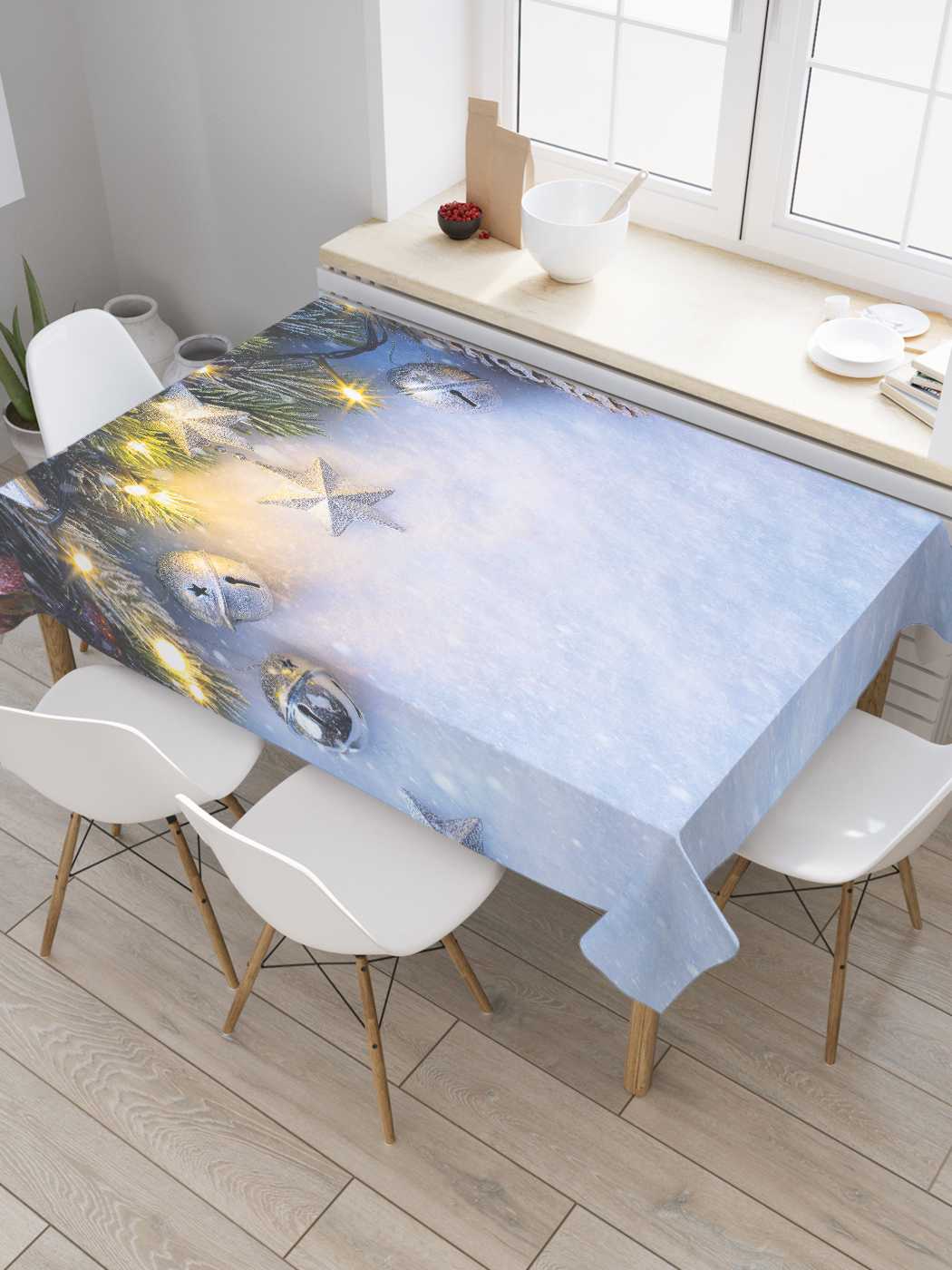 

Скатерть прямоугольная JoyArty "Праздничный снег" из сатена, 180x145 см, Черный, Праздничный снег