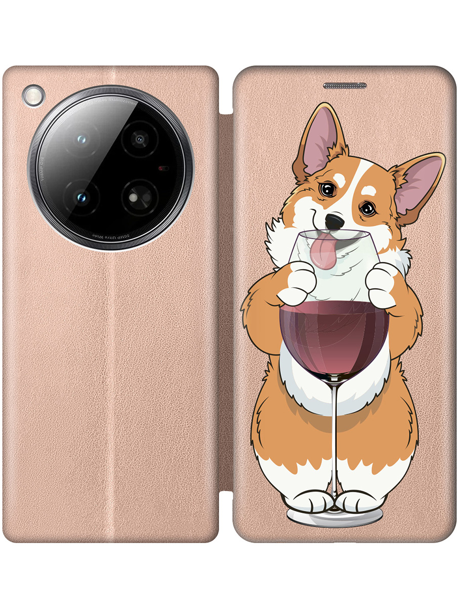 

Чехол-книжка на Infinix Zero 40 4G с принтом "Корги и бокал" золотой, Золотистый;белый;бордовый, 786722371