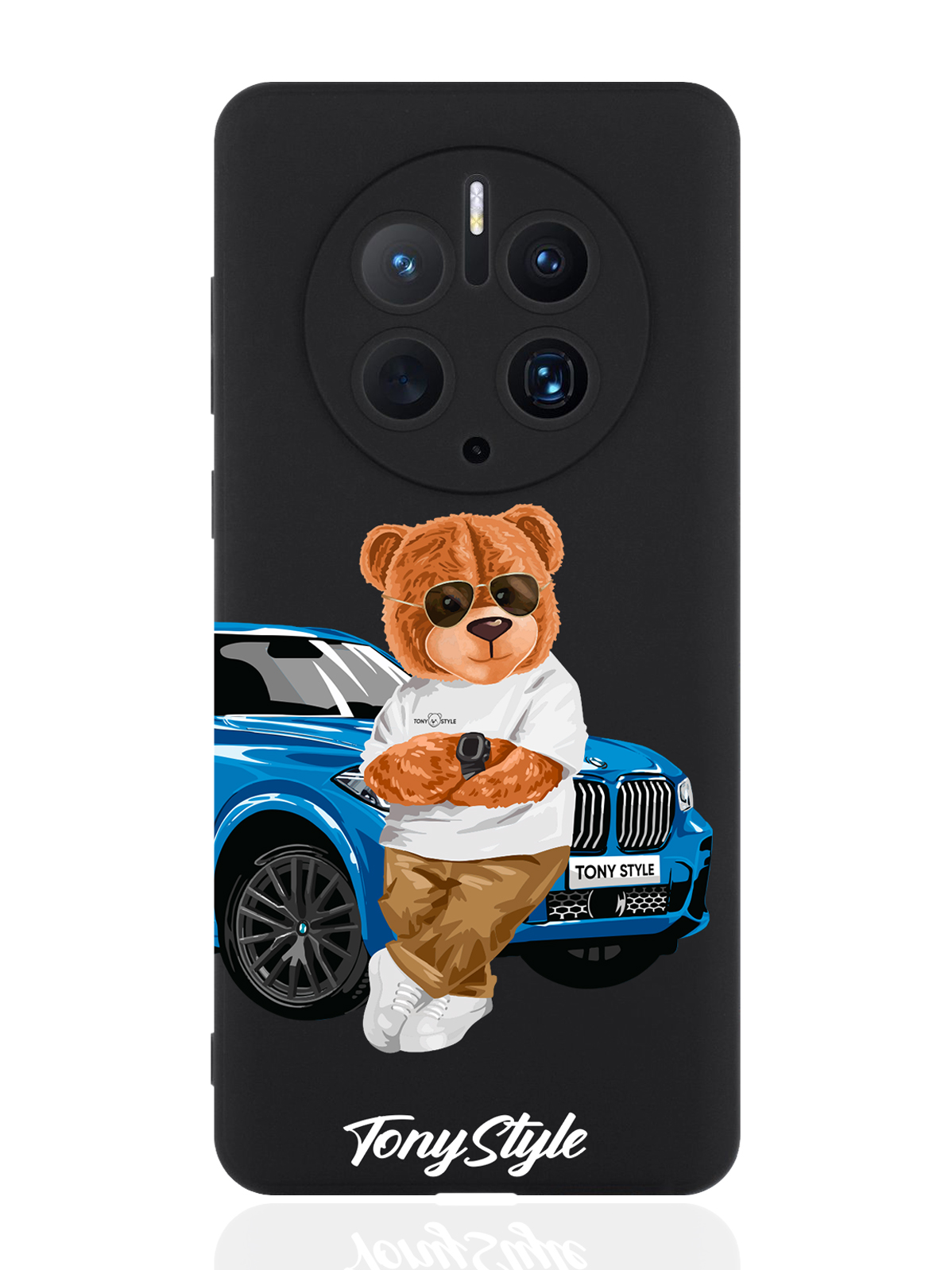 

Чехол для смартфона Huawei Mate 50 Pro черный силиконовый Tony Style с машиной, Голубой;коричневый;белый