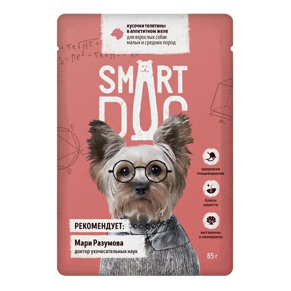 

Влажный корм Smart Dog с телятиной в желе для собак малых и средних пород 85 г