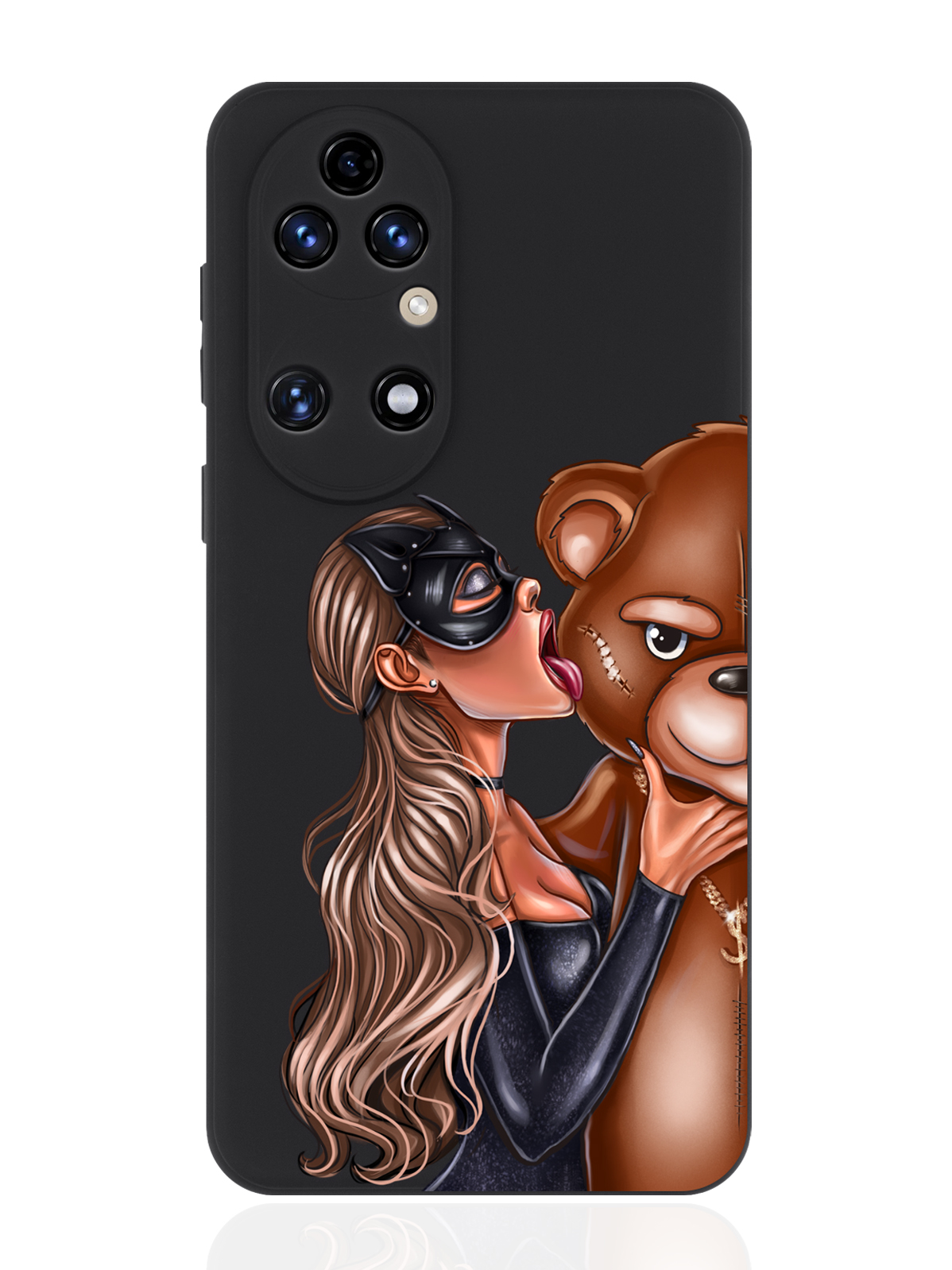 

Чехол для смартфона Huawei P50 черный силиконовый Кошечка и мишка, Черный;коричневый