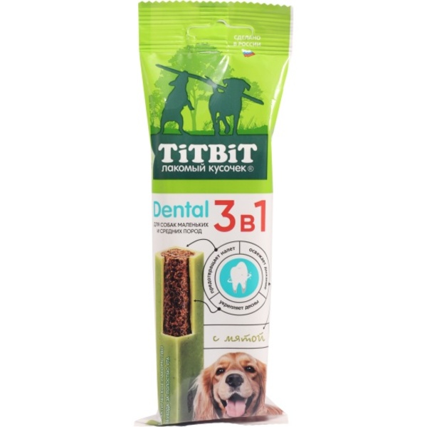

Лакомство TiTBiT Dental 3 в 1 с мятой для мелких и средних пород собак 110 г
