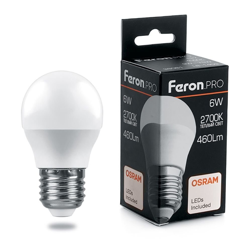 

Лампа светодиодная PRO LB-1406 Шарик E27 6W 2700K FERON 38068