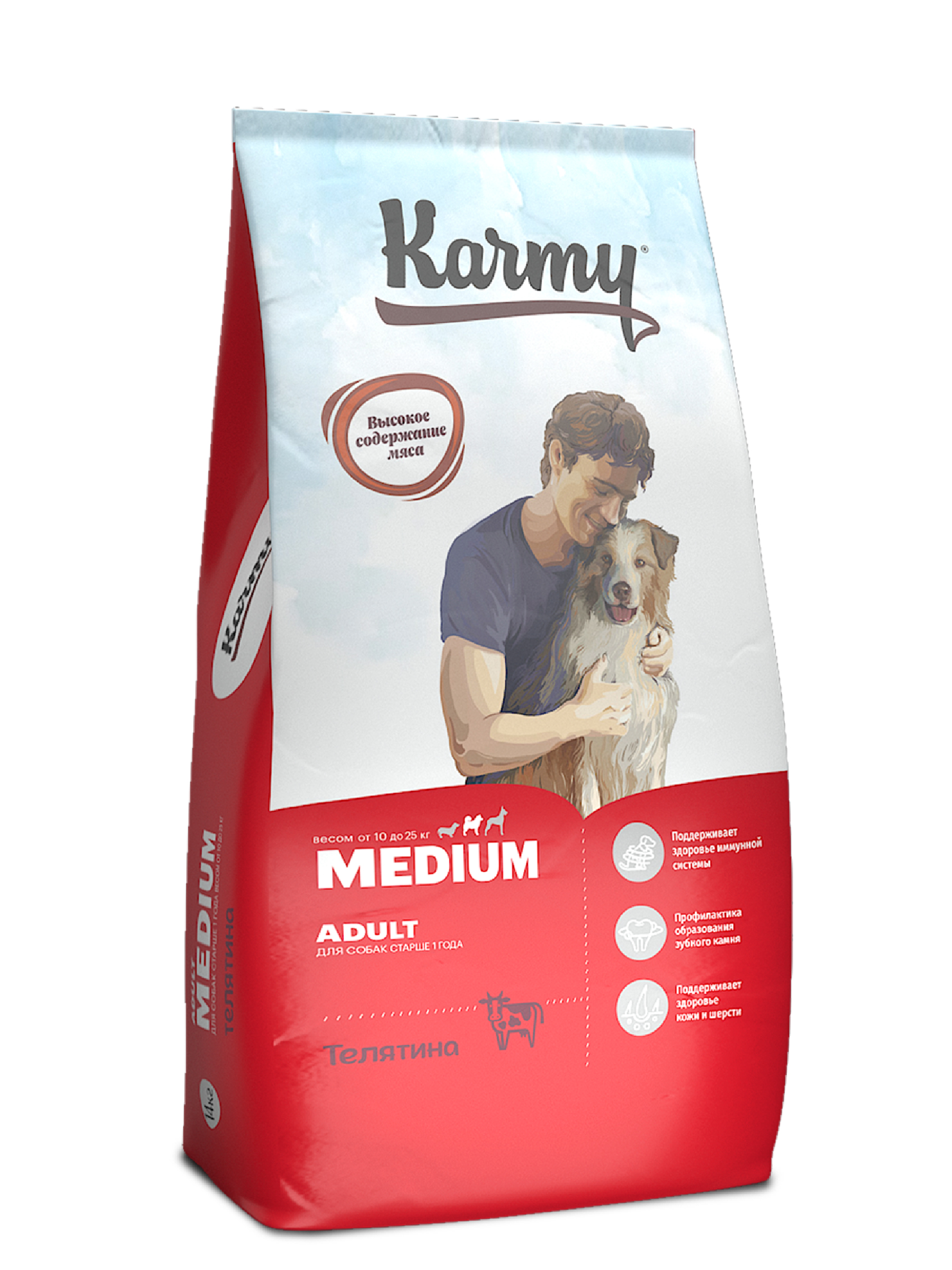

Сухой корм для собак Karmy телятина, 14кг, Medium