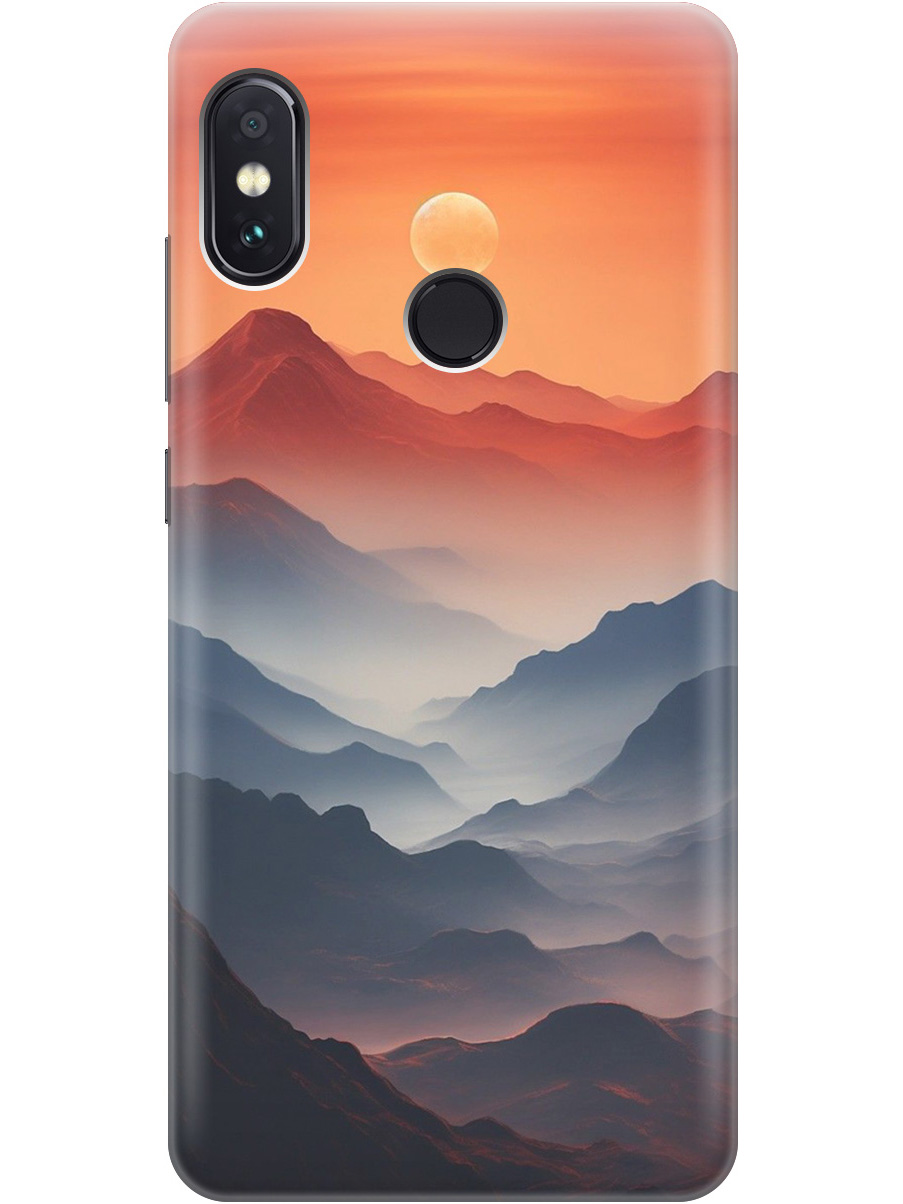 

Силиконовый чехол на Xiaomi Redmi Note 5/Note 5 Pro с принтом "Луна над горами", Прозрачный;оранжевый;черный, 717568710
