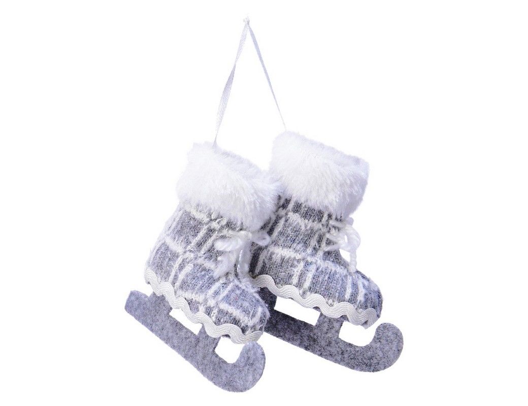 фото Ёлочная игрушка коньки-снегурки в темную клеточку, полиэстер, серые, 7 см, kaemingk (decor