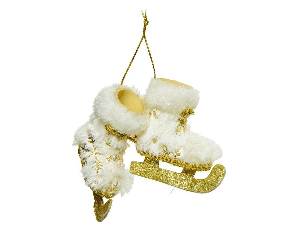 Елочная игрушка Kaemingk Коньки-унты со снежинкой полиэстер eli--520609-1 1 шт. белый