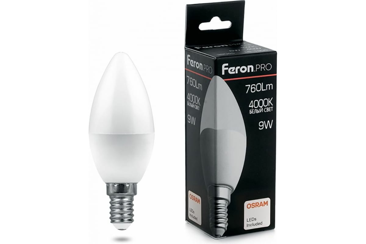 

Лампа светодиодная PRO LB-1309 Свеча E14 9W 4000K FERON 38060