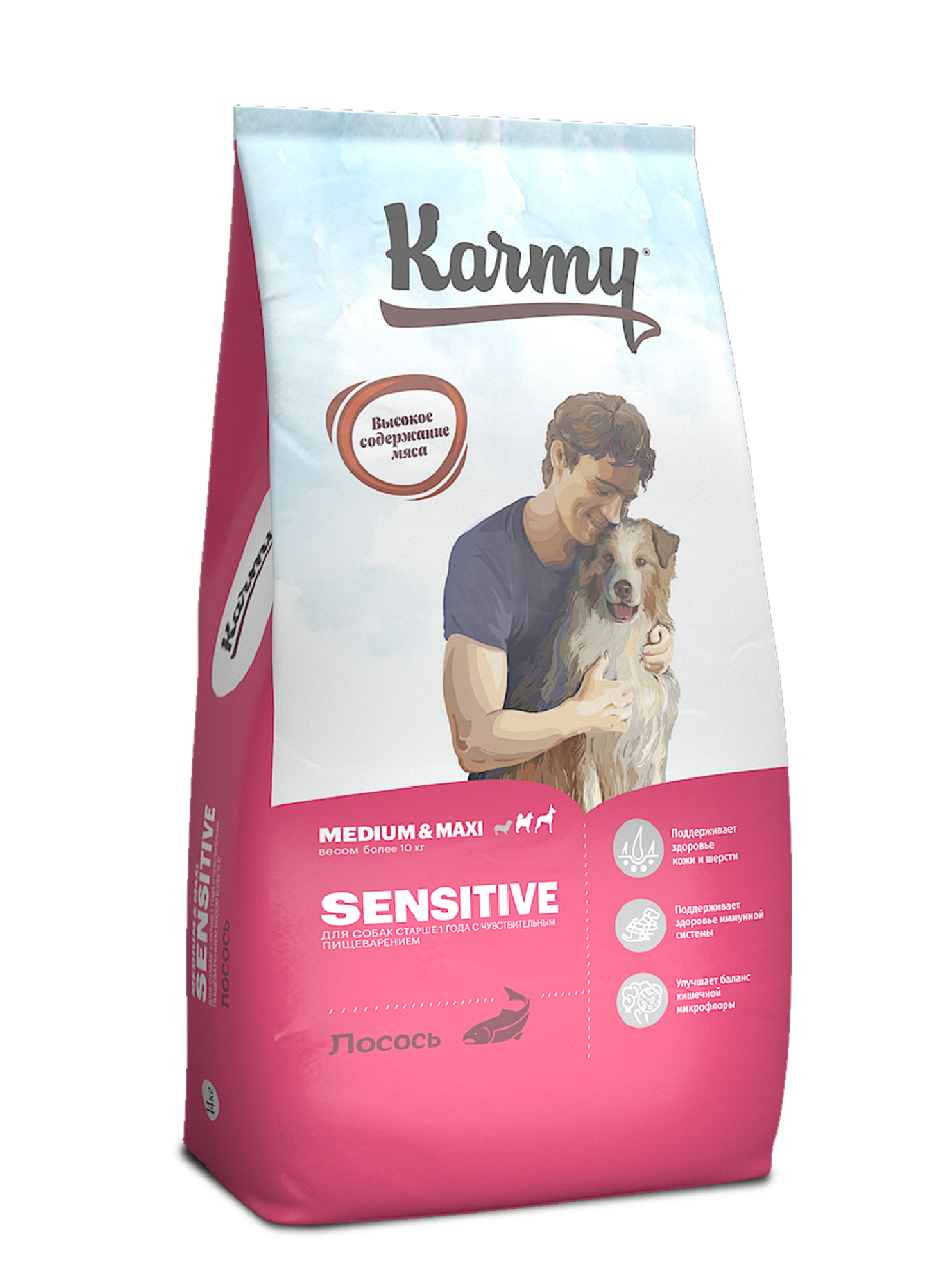 Сухой корм для собак средних и крупных пород Karmy Sensitive Medium & Maxi, лосось, 14кг