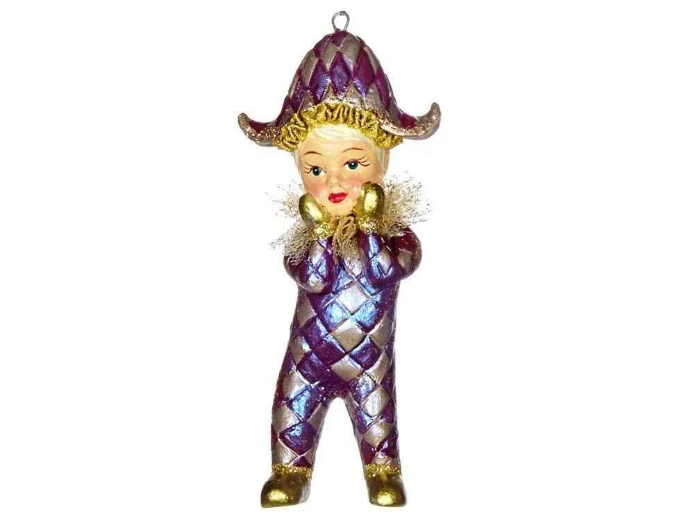 фото Ёлочная игрушка малыш арлекинчик, полистоун, пурпурный, 9.5 см, goodwill