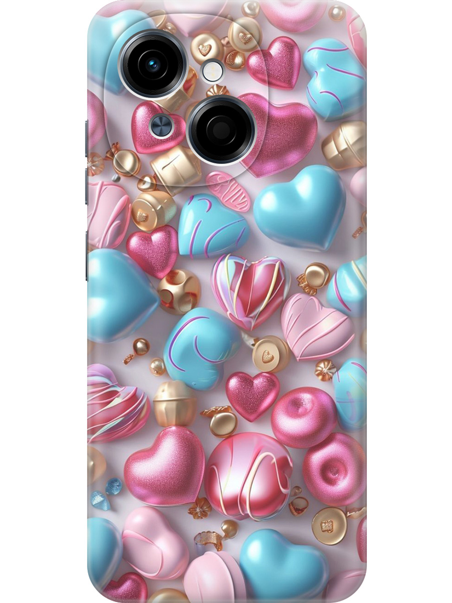 

Силиконовый чехол на Tecno Spark Go 1/Pop 9 с принтом "Конфеты и сердечки", Прозрачный;голубой;розовый, 786716991