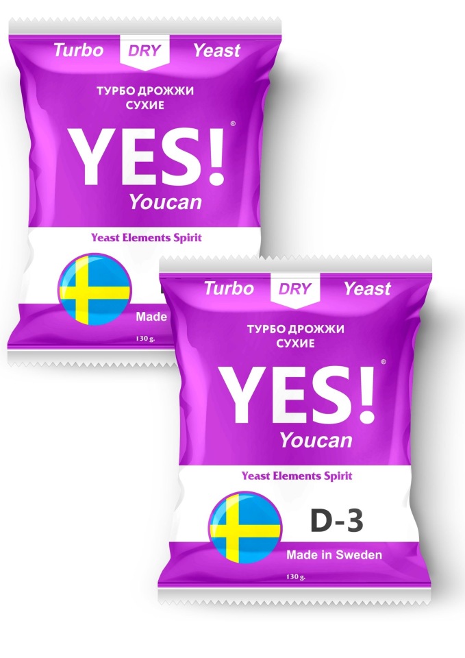 

Спиртовые турбо дрожжи YES! D3, 2х130гр (2 штуки в комплекте), D3